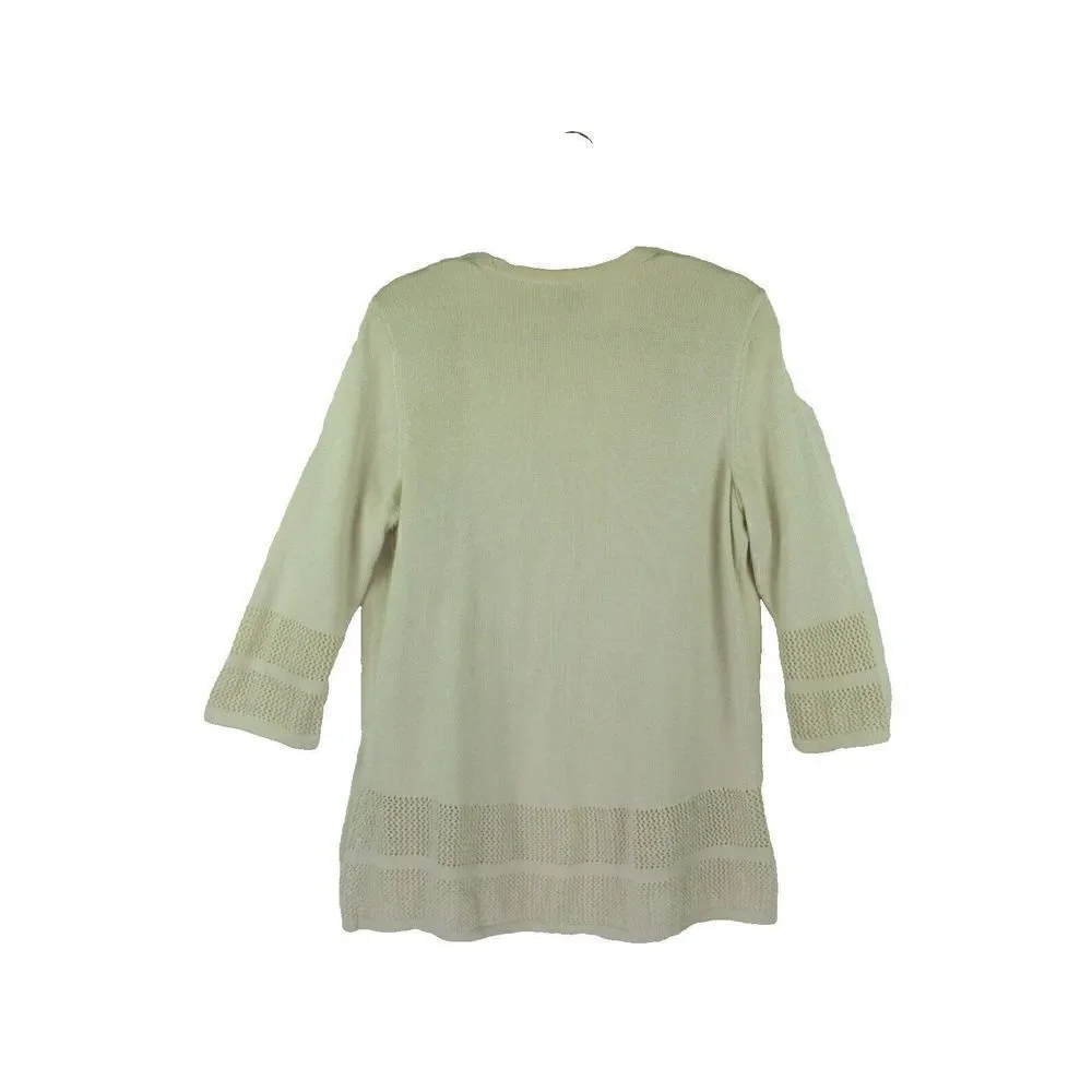 JM Collection Woman Cardigan Sweater Open 3/4 Sleeve Knit Ivory Cotton Womens 1X